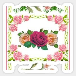 RED PINK GREEN ROSE LEAVES VINTAGE COMFORTER DUVET COVER ROSE PATTERN PRINTS | ROSE STICKERS AND MORE Sticker